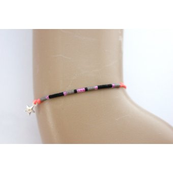 Bracelet miyuki gris, noir, corail et argent 925