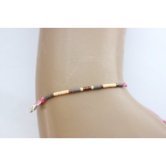 Bracelet perles miyuki jaune, gris, rose et argent