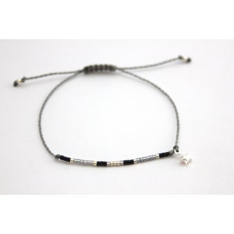 Bracelet perles miyuki argenté, noir et argent 925