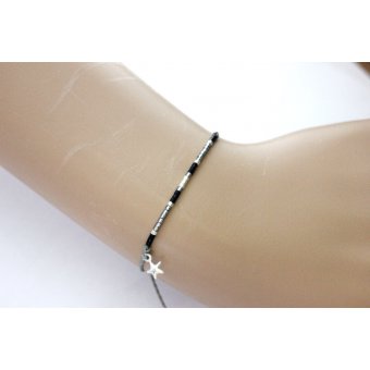 Bracelet perles miyuki argenté, noir et argent 925