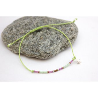 Bracelet miyuki vert menthe, mauve et argent 925