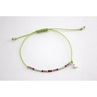 Bracelet miyuki vert menthe, mauve et argent 925