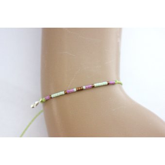 Bracelet miyuki vert menthe, mauve et argent 925