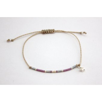 Bracelet cordon coulissant miyuki mauve et argent 925