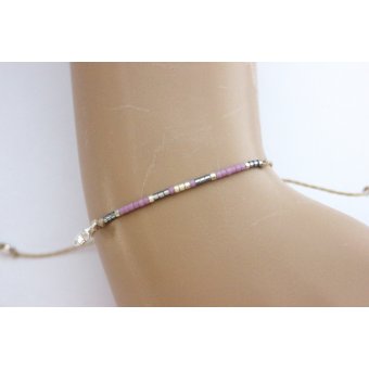 Bracelet miyuki mauve, argenté, beige & argent 925