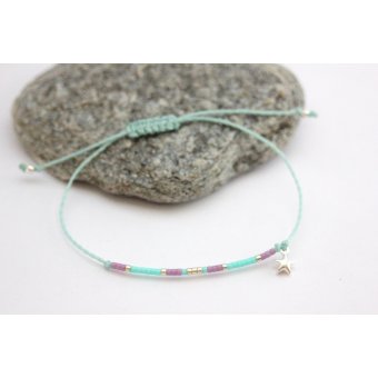 Bracelet perles miyuki aqua, mauve et argent 925