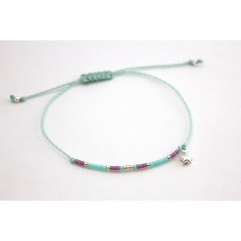 Bracelet perles miyuki aqua, mauve et argent 925