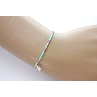 Bracelet perles miyuki aqua, mauve et argent 925