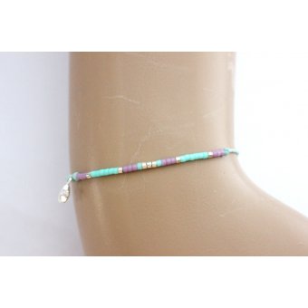 Bracelet perles miyuki aqua, mauve et argent 925