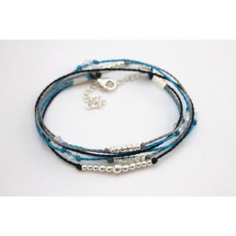 Bracelet fil polyester bleu et noir by EmmaFashionStyle