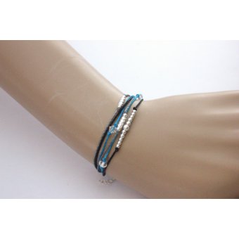 Bracelet ~ Summery ~ cordons noir, gris et bleu