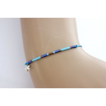 Bracelet perles Miyuki turquoise, bleu roi, bronze