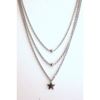 Collier multi-rangs acier perles et étoile