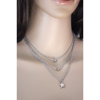 Collier multi-rangs acier perles et étoile