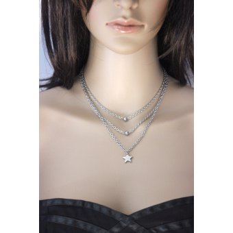 Collier multi-rangs acier perles et étoile