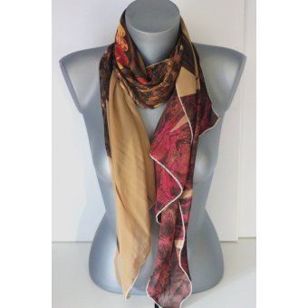 Foulard en mousseline chocolat et fushia imprimé