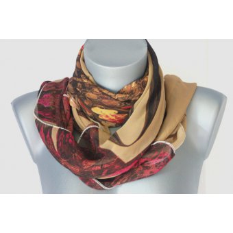 Foulard en mousseline chocolat et fushia imprimé