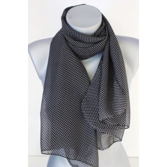 Foulard en mousseline noire imprimée pois blanc 