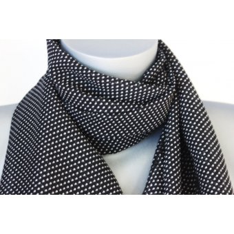 Foulard en mousseline noire imprimée pois blanc 
