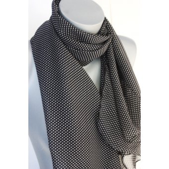 Foulard en mousseline noire imprimée pois blanc 