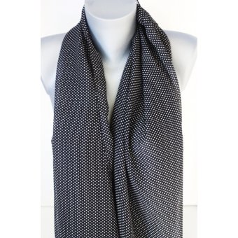 Foulard en mousseline noire imprimée pois blanc 