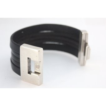 Bracelet manchette en cuir noir 40mm