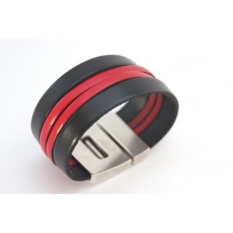 Bracelet cuir homme noir et rouge