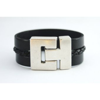 Bracelet manchette cuir noir et cuir tressÃ©