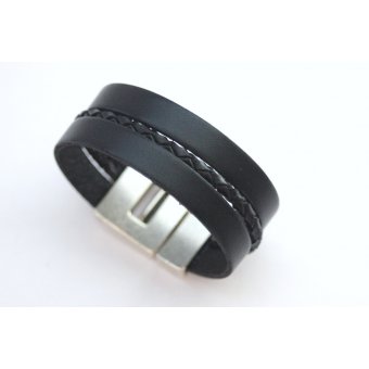 Bracelet homme cuir noir et cuir tressÃ© by EmmaFashionStyle