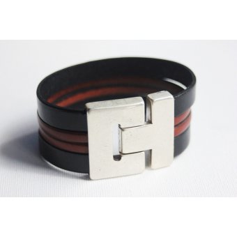 Bracelet manchette en cuir noir et marron 32mm