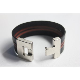 Bracelet manchette en cuir noir et marron 32mm