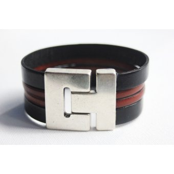 Bracelet manchette en cuir noir et marron 32mm