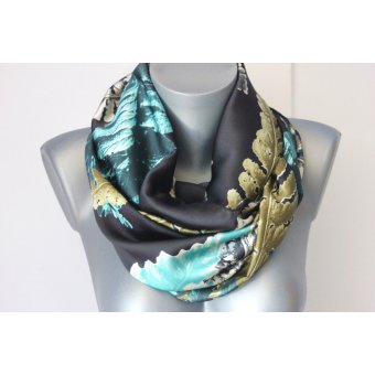 Snood imprime feuillage marine, turquoise & bronze