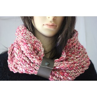 Snood laie rose et beige