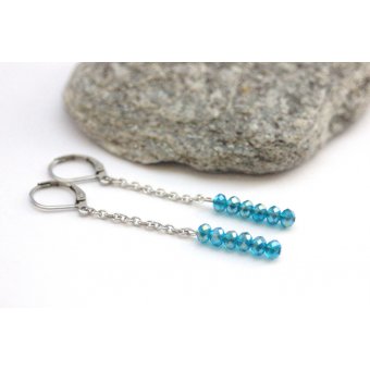 Boucles d'oreilles acier et perles bleu turquoise