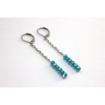 Boucles d'oreilles acier et perles bleu turquoise
