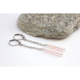 Boucles d'oreilles acier et perles rose pastel