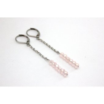 Boucles d'oreilles acier et perles rose pastel