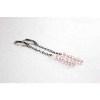 Boucles d'oreilles acier et perles rose pastel