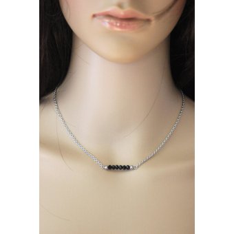 Collier acier et perles facettées noires