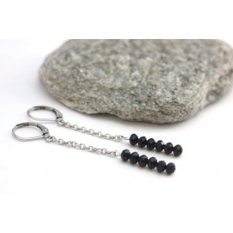 Boucles d'oreilles acier et perles noires