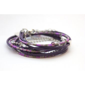 Bracelet mult-rangs cuir violet et aciet by EmmaFashionStyle