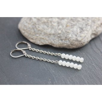 Boucles d'oreilles acier et perles blanc opale