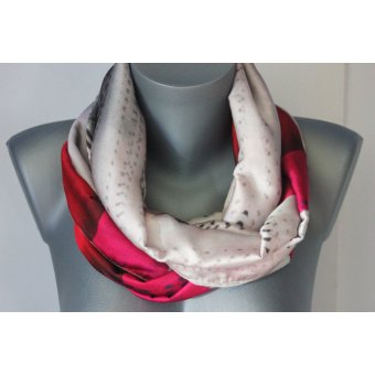 Foulard snood imprimÃ© beige, rouge et fuchsia