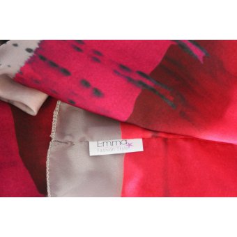 Foulard snood imprimé beige, rouge et fuchsia