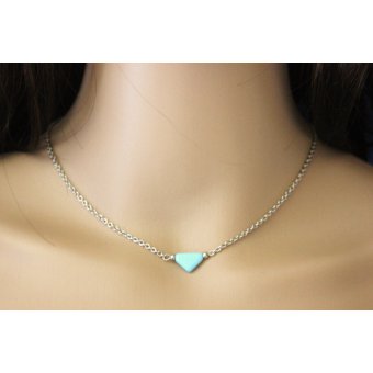 Collier acier et perle triangle bleu turquoise