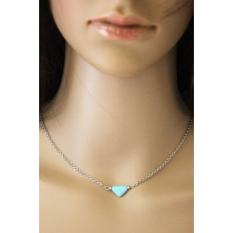 Collier acier et perle triangle bleu turquoise