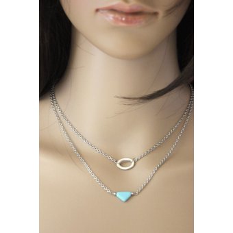 Collier acier et perle triangle bleu turquoise