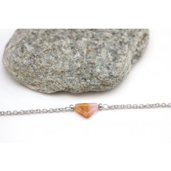 Bracelet acier et perle triangle rose et ambre