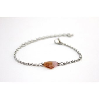 Bracelet minimaliste perle triangle rose et ambre